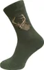A single green sock with a deer head graphic on it, isolated on a white background. Produktbild-Vorschau