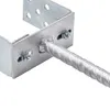 A close-up view of a galvanized steel U-shaped post bracket with a rebar anchor attached. Produktbild-Vorschau