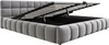 A grey upholstered bed frame with the storage compartment open, revealing the slatted base. Voir les images du produit
