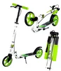 A collage of images showing a white and green scooter from different angles, including a folded view. Voir les images du produit