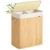 A bamboo laundry basket with two compartments and a lid, shown against a white background. Produktbild-Vorschau