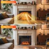 A split image showing an electric fireplace with and without heat effects. Podgląd zdjęcia produktu