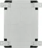 The underside of a gray plastic electrical enclosure with mounting brackets attached. Anteprima dell’immagine prodotto