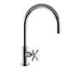 A chrome faucet with a cross-shaped handle, isolated on a white background. Produktbild-Vorschau