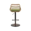 A single bar stool with a rattan back and a green cushion, set against a white background. Voir les images du produit