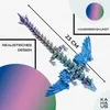A 3D printed dragon figure with wings, shown with a size indicator and descriptive text. Produktbild-Vorschau