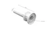 A white plastic pool fitting with measurement lines and text. Produktbild-Vorschau