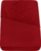 A red fitted sheet is shown laid flat, with the top portion bunched up. Produktbild-Vorschau