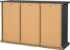 The back view of a dark gray sideboard with three doors and three drawers, showing the unfinished particleboard backing. Produktbild-Vorschau