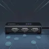 A black Ugreen USB 3.0 multifunction hub with three USB ports is shown on a dark, abstract background with glowing lines and icons. Náhled obrázku produktu