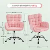 Diagrams showing the dimensions of a pink office chair. Podgląd zdjęcia produktu