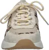 Front view of a beige sneaker with leopard print accents and yellow-laced laces. Produktbild-Vorschau
