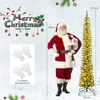 A Santa Claus figure stands next to a slim Christmas tree, with festive text and decorations in the background. There are also images of gloves. Podgląd zdjęcia produktu