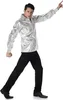 A man wearing a silver disco shirt and black pants, posing dynamically. Anteprima dell’immagine prodotto