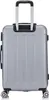 A silver suitcase with black accents and wheels, shown from the front. Náhľad obrázku produktu