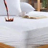A white mattress protector with a splash of dark liquid on it, a cup and saucer, and an open book. Produktbild-Vorschau