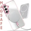 A clear phone case with a magnetic charging accessory attached, and a separate magnetic charger in the background. Náhled obrázku produktu