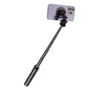 A black selfie stick with a purple phone attached, shown against a white background. Produktbild-Vorschau