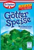 A package of Dr. Oetker Götterspeise Instant Waldmeister flavor, with images of green jelly cubes. Produktbild-Vorschau