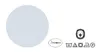 A close-up of a fabric swatch and various care and certification symbols. Produktbild-Vorschau