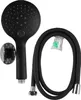 A black shower head with a hose and wall mount on a white background. Anteprima dell’immagine prodotto