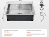 A diagram showing the dimensions and components of a stainless steel sink. Podgląd zdjęcia produktu