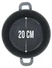 A top-down view of a black frying pan with speckled texture and two gray handles. A white arrow points from the top handle to the bottom, with the text '20 CM' indicating the diameter. Produktbild-Vorschau