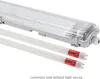 A linear fluorescent light fixture with two T8 LED tubes laid out in front of it. Podgląd zdjęcia produktu