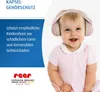 A baby wearing pink headphones, with marketing text on the left. Produktbild-Vorschau