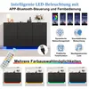 A black sideboard with RGB LED lighting underneath, showcasing different color options and features. Anteprima dell’immagine prodotto