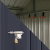 A split image showing the exterior door lock and interior hooks of a shed. Produktbild-Vorschau