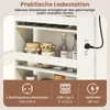 A close-up view of a white shelving unit with jars and bottles on shelves, and a power outlet with a plug inserted. Podgląd zdjęcia produktu