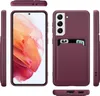 Multiple views of a raspberry-colored phone case with a card slot, displayed on a white background. Produktbild-Vorschau