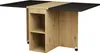 A folding dining table with integrated storage shelves and two drop-leaf extensions, shown from a front-side angle against a white background. Produktbild-Vorschau