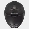 A front view of a black LS2 motorcycle helmet. Voir les images du produit