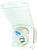 A white electrical socket with a lid open, showing the internal plug sockets and pins. Podgląd zdjęcia produktu