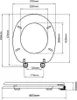 A technical drawing with dimensions of a toilet seat. Anteprima dell’immagine prodotto