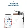 A hand holding a smartphone displaying an e-bike app next to the handlebars of an electric bike. Produktbild-Vorschau