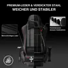 A gaming chair with callouts highlighting its features. Produktbild-Vorschau