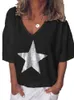 Plus Size Sommer Frauen Star V-Ausschnitt Kurzarm T-Shirt Produktbild-Vorschau 1