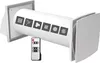 A white ventilation unit with a remote control in front of it, set against a white background. Produktbild-Vorschau