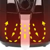 Close-up of the bottom part of a brown air fryer, showing a diagram of airflow. Produktbild-Vorschau