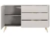 A beige sideboard with three drawers and a cabinet door. Produktbild-Vorschau