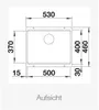A top-down technical drawing of a sink with dimensions indicated. Produktbild-Vorschau