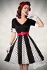 Vintage Retro Godet Kleid mit Gürtel in weiß/schwarz Größe Produktbild-Vorschau 1