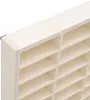 A close-up view of a wooden display shelf with multiple compartments. Anteprima dell’immagine prodotto