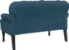 The back view of a blue velvet bench with tufted backrest and dark wooden legs. Náhled obrázku produktu