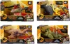 A collage of four Jurassic World Chaos Theory dinosaur toys in their packaging. Produktbild-Vorschau
