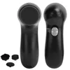 Two views of a black electric shoe polisher with interchangeable brush heads displayed separately. Náhled obrázku produktu
