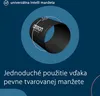 A close-up marketing image of an Omron blood pressure cuff with text describing its features. Produktbild-Vorschau
